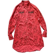 Dshe  Red Floral Stripe Snap Button Shirt Dress Rhinestone Embellished S