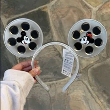 Disney Retro Silver Vintage Movie Film Reel Mickey Minnie Ears Headband new