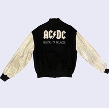 Vintage 90s AC/DC Back in Black Varsity Jacket Brockum Made USA Leather Wool M