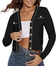 Women's Long Sleeve V-Neck Button Cardigan Casual Knit Fall Shrug Open Front Bk