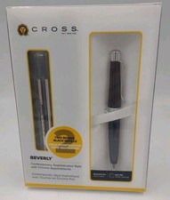 CROSS Beverly Ballpoint Pen Black Chrome with Black Ink w/ Two Bonus Refills