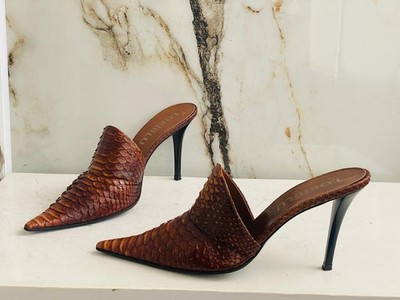 Loriblu Brown Piton Leather Women Mules Best Shoes High Heels Size 38