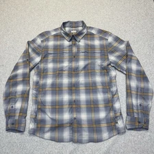 REI Co Op Sahara Shirt Men’s Small Blue  Beige Plaid Nylon Vented Hiking Outdoor