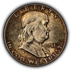 1951 50c Franklin Silver Half Dollar - Colorful Original Toning - BU - H3807