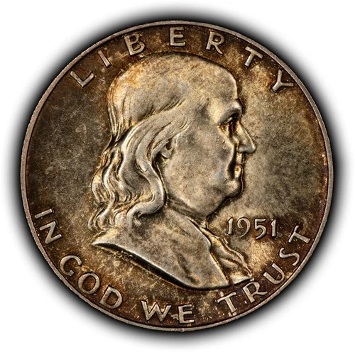 1951 50c Franklin Silver Half Dollar - Colorful Original Toning - BU - H3807