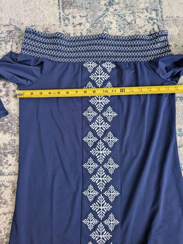 NEW Cabana Life Embroidered Dress Off The Shoulder Navy Blue Smocked M SPF 50 - Picture 9 of 14