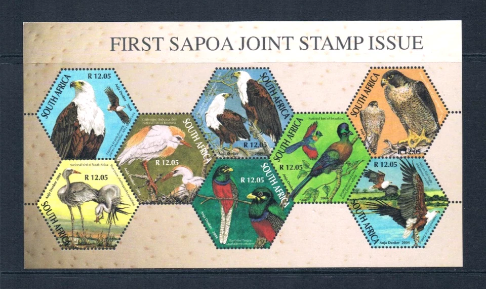 Valor Scott de $32,50 - 2004 aves sudafricanas s/s hexágonos escasos CV MNH NH UMM Foto 3 de 4