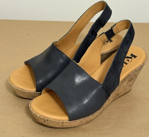 Korks By Kork-Ease Wedge Platform Sandals Leather Navy Blue Size 7 - Picture 3 of 6