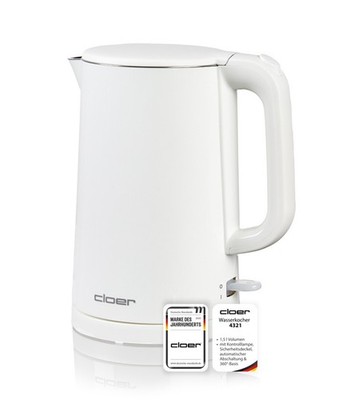 Cloer 4321 Wasserkocher 1,5 L, 1500 W, Edelstahlbehälter & Deckel, weiß