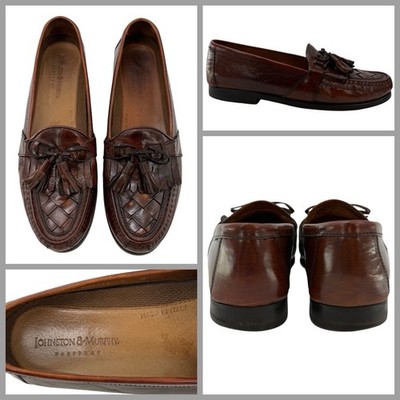 Johnston & Murphy Passport Kilt Tassel Loafers 9 M Brown Woven Leather Italy YGI