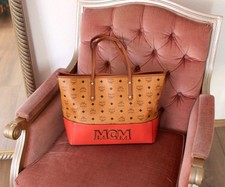 MCM Tasche Shopper Handtasche cognac braun rot gold schwarz Damen Medium
