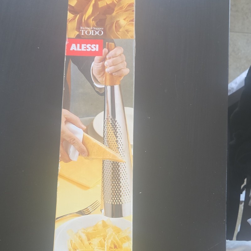 NIB Alessi Todo Handheld Cheese Grater, Stainless Steel Silver w/ Wood Handle