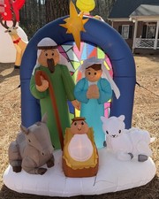 Christmas Gemmy 6 ft Lighted Nativity Scene Mary Joseph Baby Jesus Inflatable