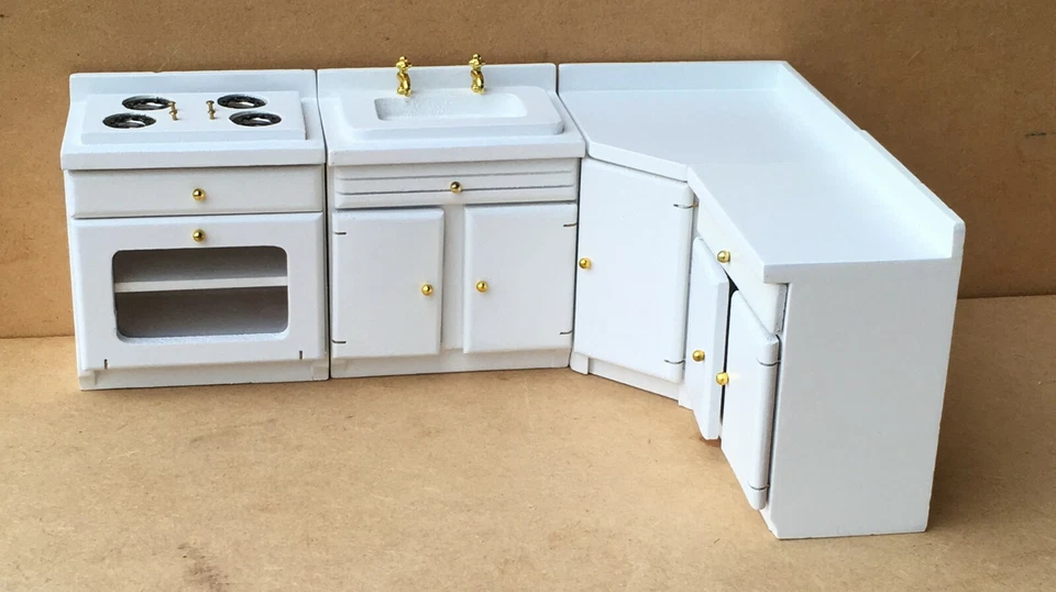 Dolls House 4 Piece White Kitchen Set 1:12 Scale Miniature Accessory 188 tumdee - Image 2 of 4