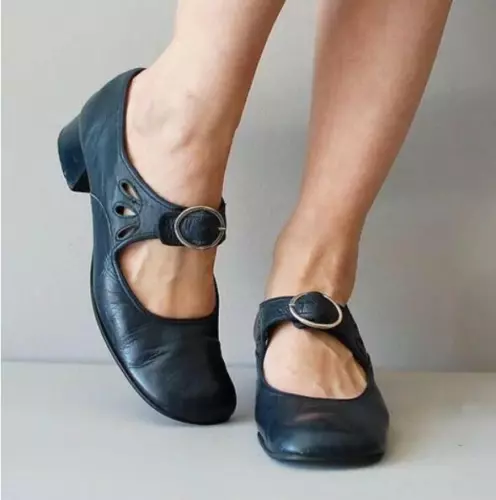 Mujer Mary Jane Zapatos Cuero Plano Lolita Punta Redonda Ballet Colores Tallas - Imagen 9 de 15
