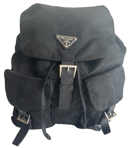 PRADA Backpack Triangle Logo Nylon Black Authentic - Picture 2 of 24