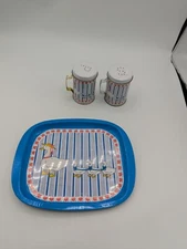 Vintage RARE 1960s 1970s Tin Metal Mama Geese & Babies Tray  Salt N Pepper Set  