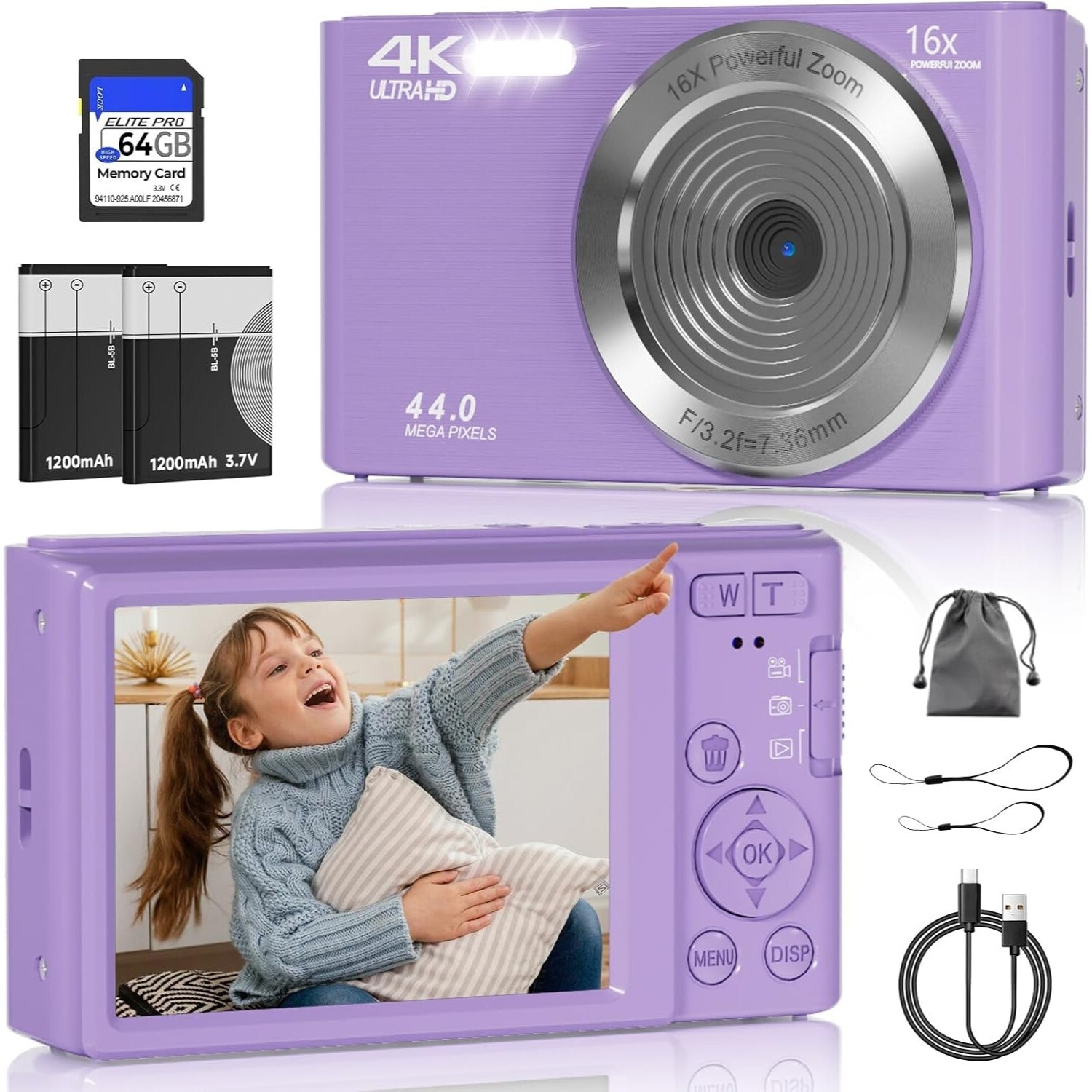 44MP FHD 4K Digital Camera with 16X Zoom and Point-and-Shoot Capability-image