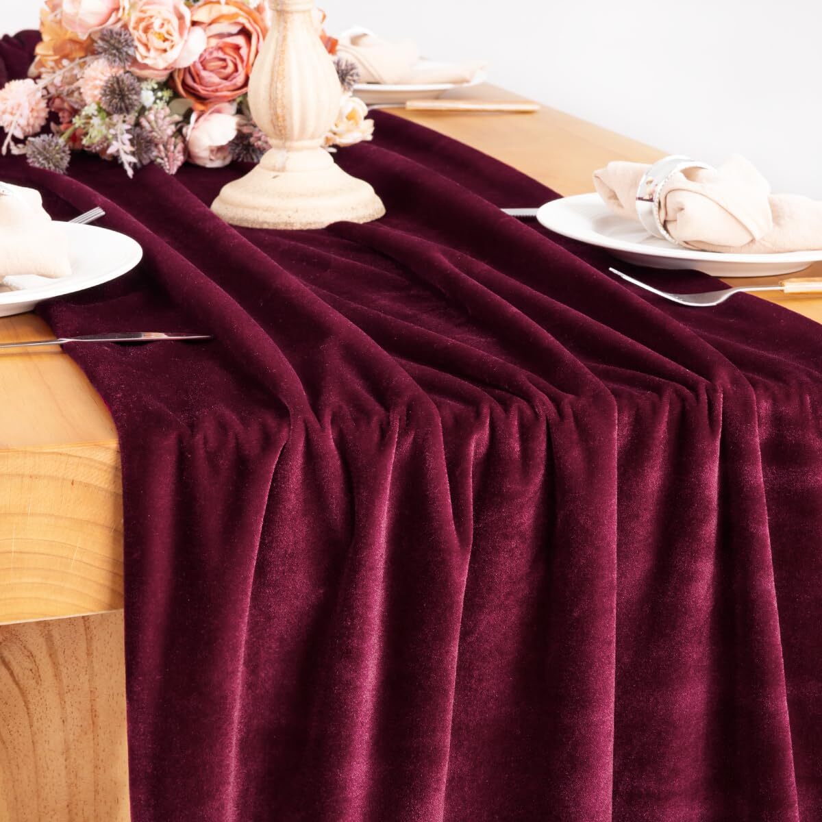 Burgundy Wine Red Velvet Table Runner 20 x 120 Inches 10ft