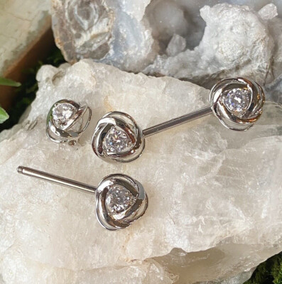 PAIR CZ Center Rose Blossom Ends Nipple Rings Shields Body Piercing Jewelry