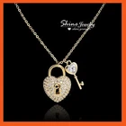 9K YELLOW GOLD GF PADLOCK KEY PENDANT SIMULANT DIAMOND valentine CHAIN NECKLACE