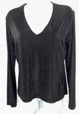 VTG Chicos Travelers Top Sz 0 (SMALL) Black Slinky V-Neck Long Slv USA Made EUC