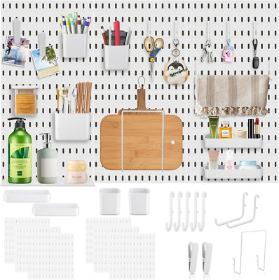 Pegboard Wall Organizer Panels 6 Pcs, White Mount, Peg Boards for Craft Room, Ga