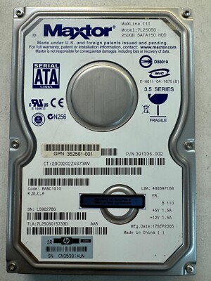 HP 391335-002 MAXLINE PLUS III 7L250S0 250GB 7.2K RPM 16MB 1.5 Gb/s SATA 3.5''