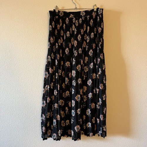 Prophecy Womens Size L Pull On Sheer Floral Pleated Black Circle Midi Skirt - Picture 3 of 8