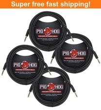 4 Pack Pig Hog PCH20BK Woven Black Vintage Series Instrument Cable, 20 Ft - New