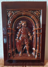 Majolika - Keramik Relief-Fliese , braun ~ 22 x 33 cm - sehr gut