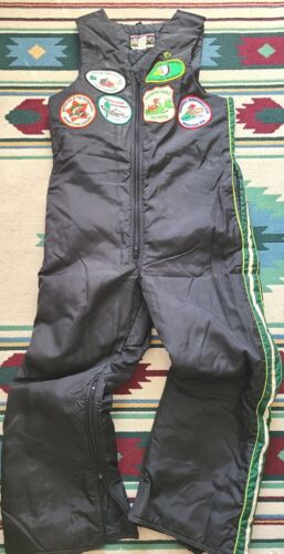 Pantalon de neige vintage Arcticwear chat arctique hommes grandes bavoirs motoneige noires isolées - Photo 1/4