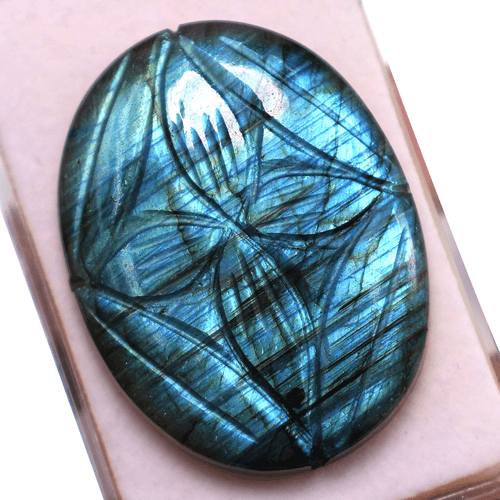 2 Pcs Natural Labradorite Hi-Quality Hand Carved 39-43mm Oval Cabochon Gemstones - Picture 4 of 12