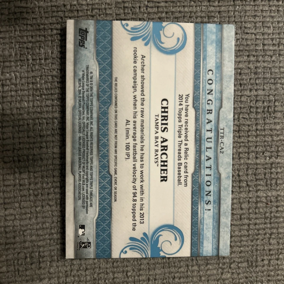 Chris Archer 3/3 тройные нити РЕДКАЯ - Изображение 2 из 2