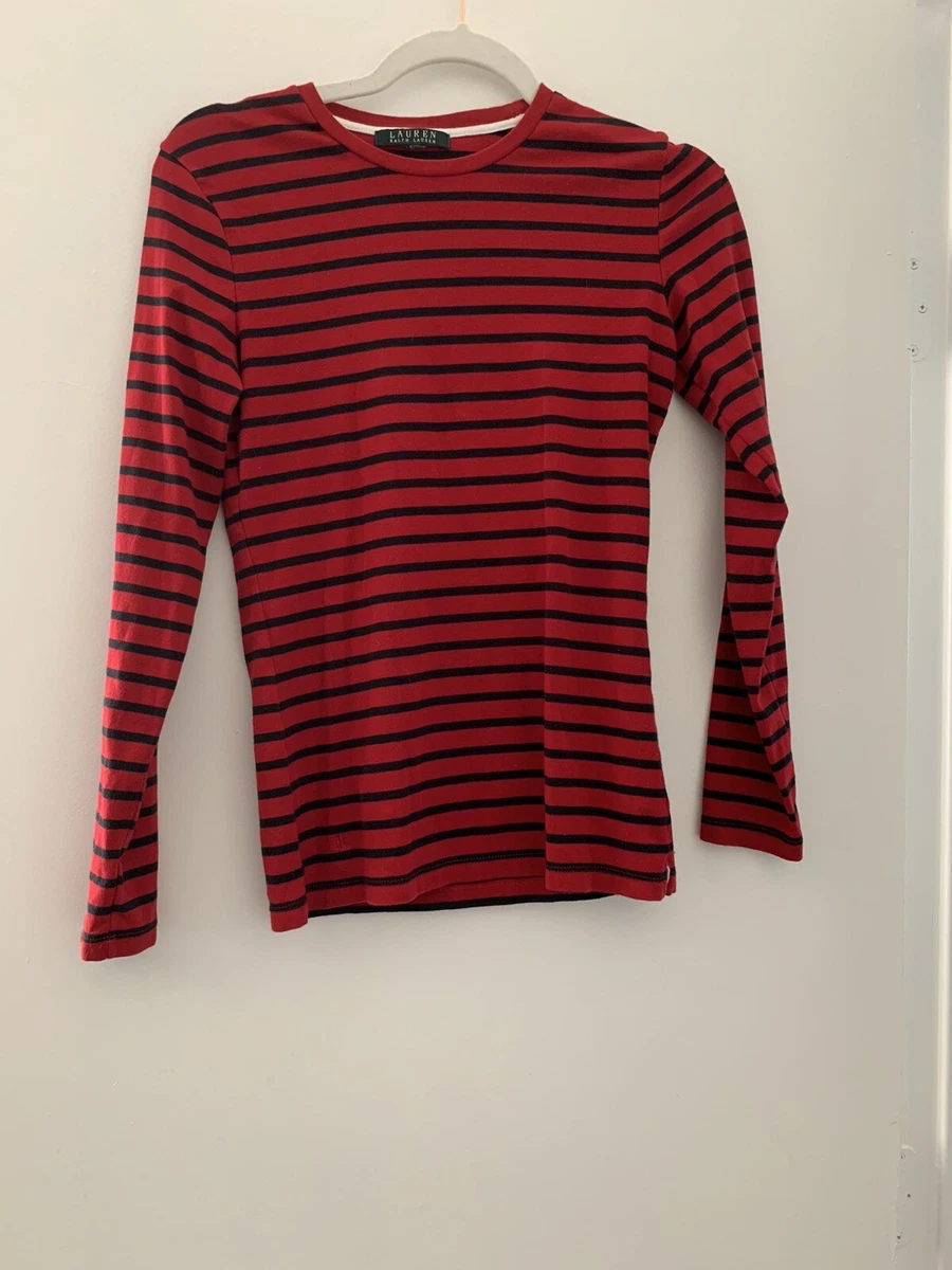 kaste skolde låg Lauren Ralph Lauren Womens Navy/Red Long Sleeve Striped Shirt | eBay