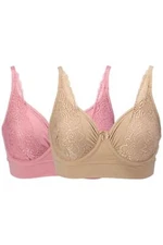 Rhonda Shear 2-pack Women's No Wire Underwire Bra Beige/Dusty Rose