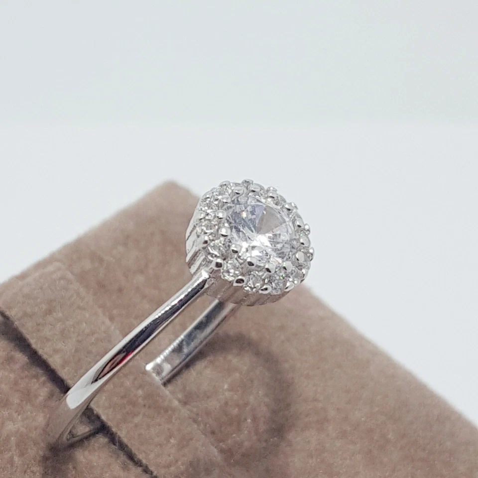 Anello donna argento925 rodio bianco solitario pietra centrale zircone brillante - Immagine 2 di 4