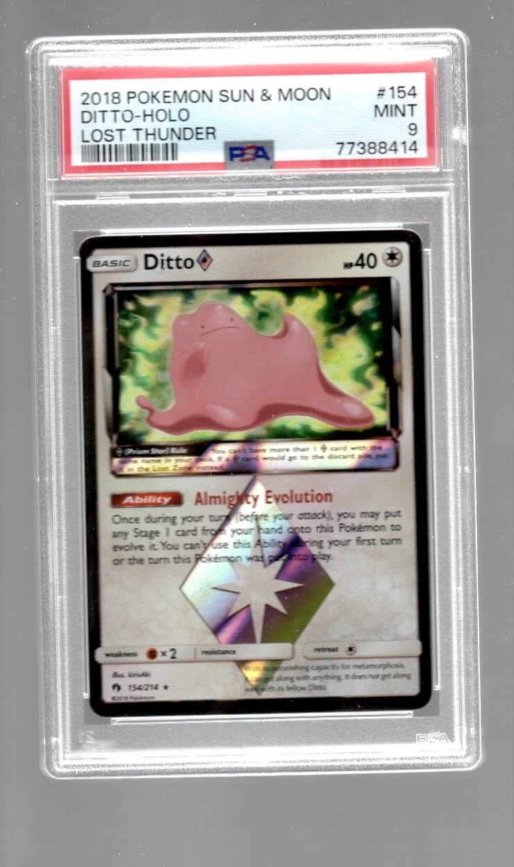 DITTO 2018 POKEMON SUN & MOON LOST THUNDER HOLO CARD #154  PSA 9
