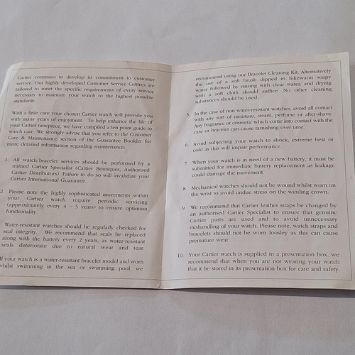 Cartier Care & Maintenance of your Watch leaflet - Picture 2 of 3