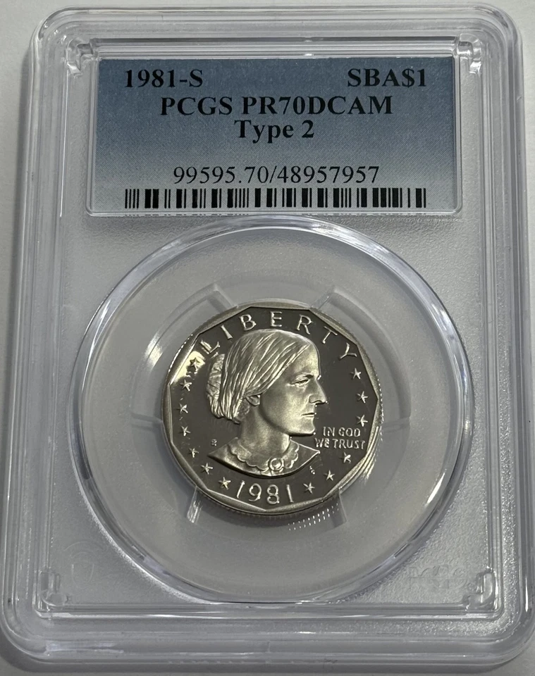 1981 S $1 Type 2 PCGS PR70 DCAM Cameo Proof Susan B. Anthony Dollar SBA Flat S - Image 3 of 3
