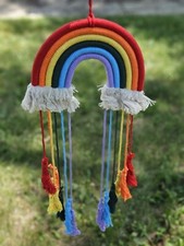 Rainbow Wall Hanging With Tassels, Nursery Decor, Rainbow Macrame, Bright Colors