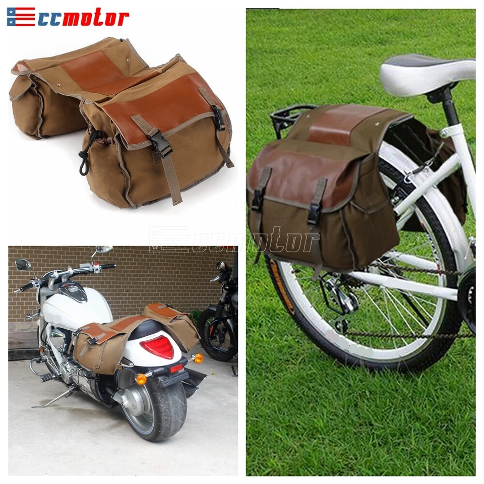 Motorcycle Rear Rack khaki Seat Saddle Bag Storage Pannier Box Canvas Waterproof - Image 4 of 4