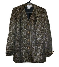 VTG GIVENCHY EN PLUS VINTAGE GOLD BLACK EMBROIDRED JACKET COAT SIZE 8 US