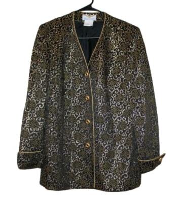 VTG GIVENCHY EN PLUS VINTAGE GOLD BLACK EMBROIDRED JACKET COAT