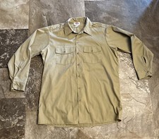 Dickies tan Button Down Work Shirt 16-16.5x33 L/S pockets EUC made in USA 1401