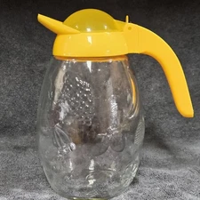 Solmaz Mercan 48 Oz Glass Juice Pitcher w Lid Embossed Fruit Design Vintage