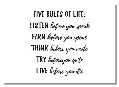 Fünf Regeln des Lebens #W Motivation Inspiration Zitat Poster Live Hören Bild 