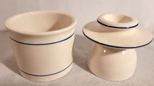NorPro French Butter Keeper Bell Crock White /Blue Stoneware Excellent Condition