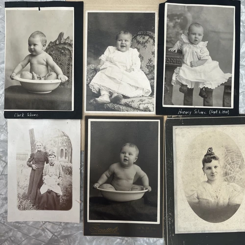 Antique Photos Lot Babies Aunt Granny, 2 Cabinet Photo, Family Free Ship