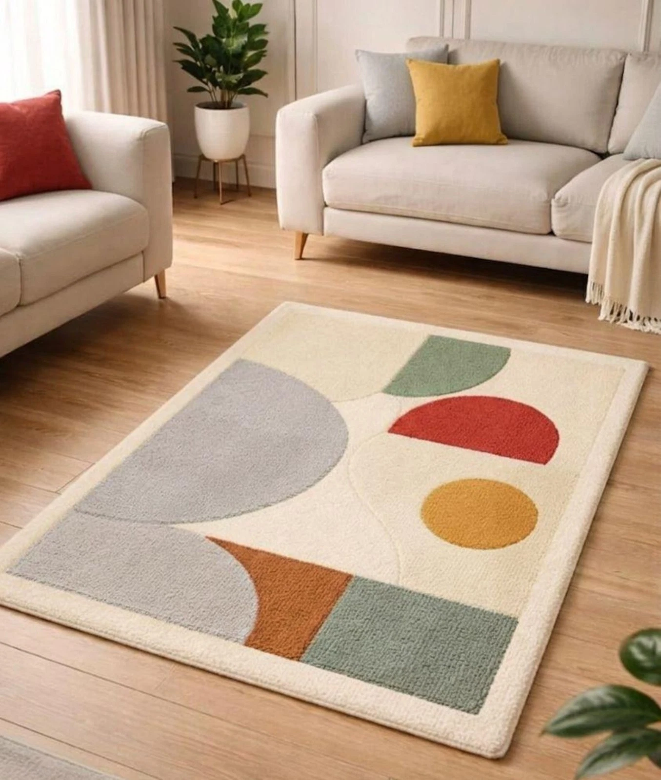 Modern Abstract Geometric Tufted Rug, Cream Scandinavian Living Room Carpet
Opens in a new window or